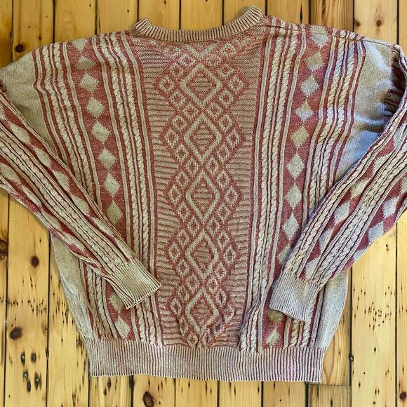 Vintage 1980s-1990s Titleiest Made in USA Cableknit Sweater Coogi Vibes Large - Picture 3 of 4